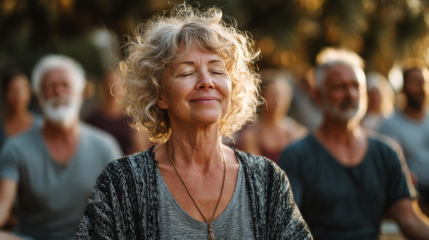 Група людей практикує йогу у спокійній обстановці